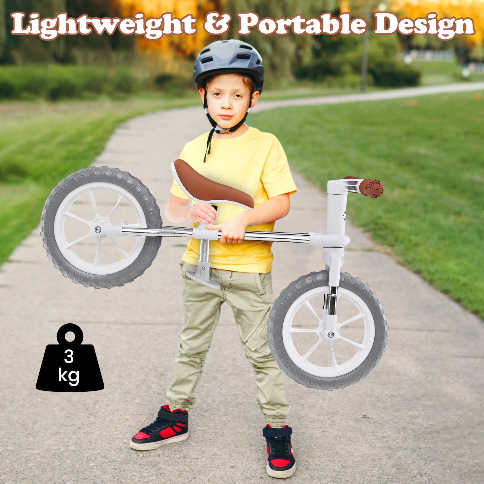 30 CM Balance Bike with Adjustable Seat and Wear-resistant EVA Foam Tires-White