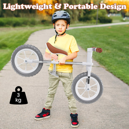 30 CM Balance Bike with Adjustable Seat and Wear-resistant EVA Foam Tires-White