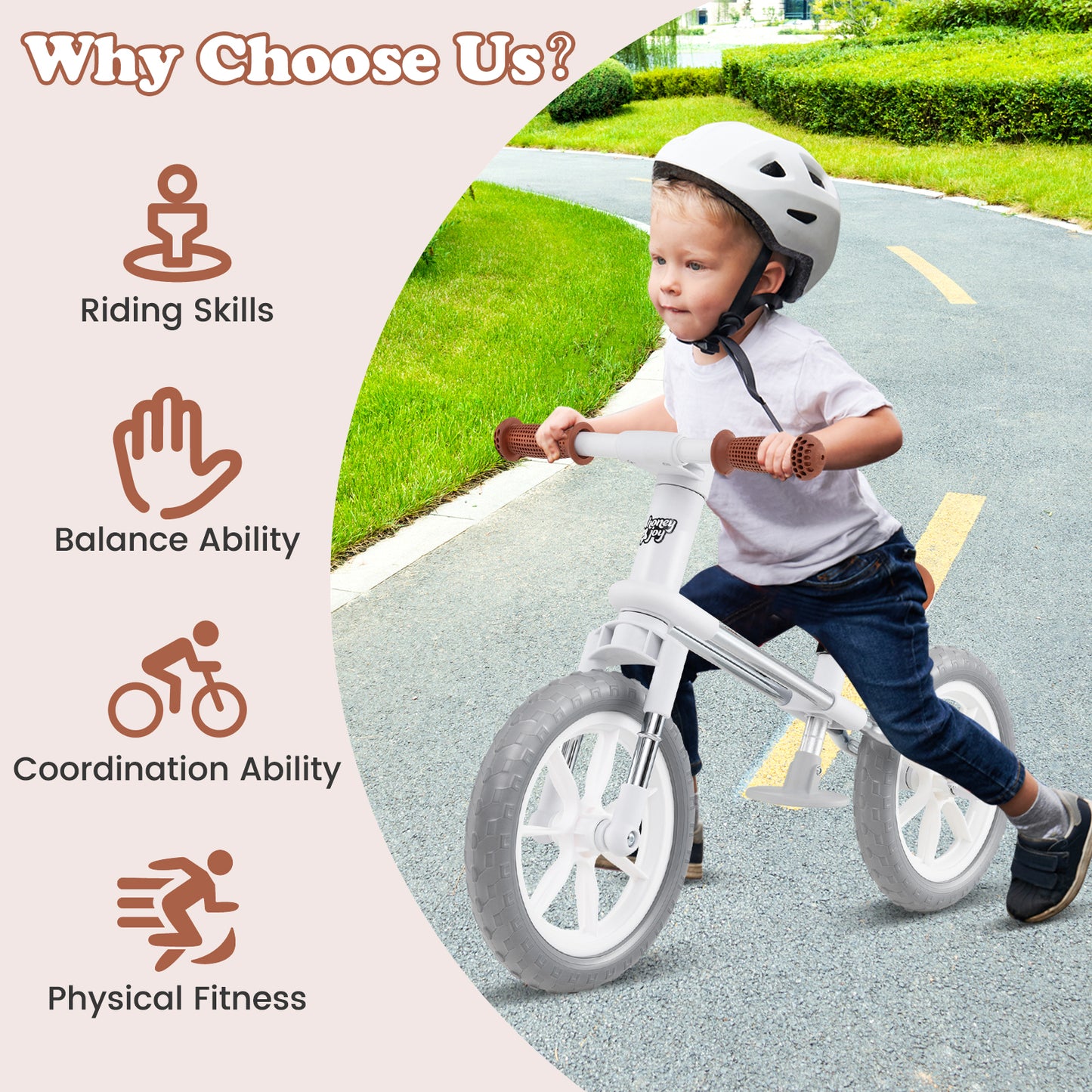 30 CM Balance Bike with Adjustable Seat and Wear-resistant EVA Foam Tires-White