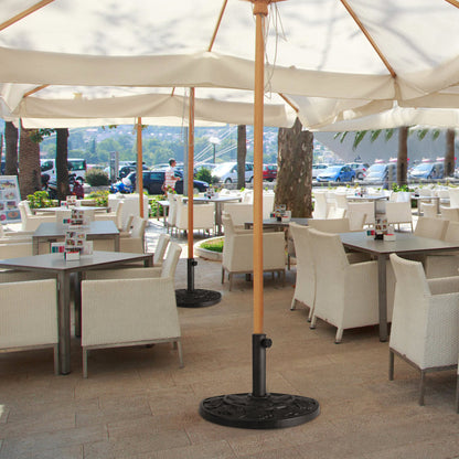 Space-saving half-round design fits neatly beside walls or patio tables and simplifies storage when not in use.