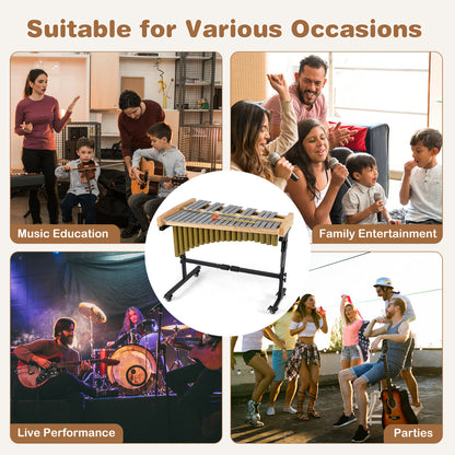 32 Note Marimba Aluminum Xylophone with Rubber Wood Base-Golden