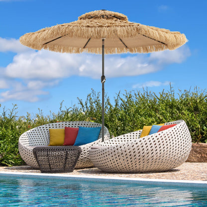 Costway 32 LED Hula Thatched Tiki Umbrella Solar Powered with 30-Degree Tilt