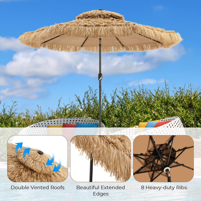 Costway 32 LED Hula Thatched Tiki Umbrella Solar Powered with 30-Degree Tilt