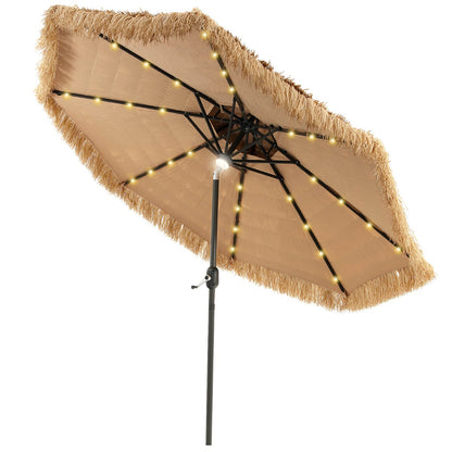 Costway 32 LED Hula Thatched Tiki Umbrella Solar Powered with 30-Degree Tilt