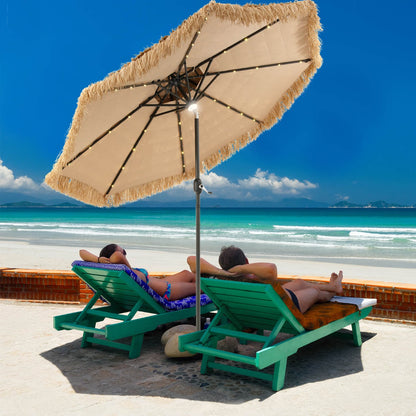 Costway 32 LED Hula Thatched Tiki Umbrella Solar Powered with 30-Degree Tilt