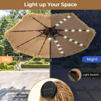 Costway 32 LED Hula Thatched Tiki Umbrella Solar Powered with 30-Degree Tilt