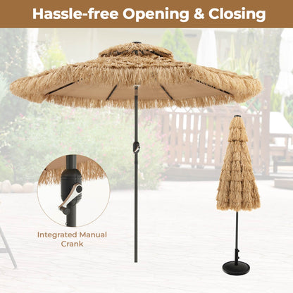 Costway 32 LED Hula Thatched Tiki Umbrella Solar Powered with 30-Degree Tilt