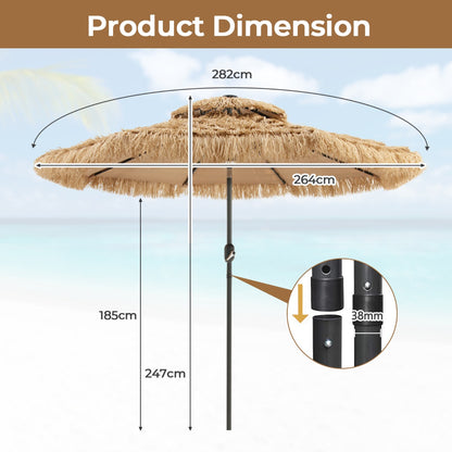 Costway 32 LED Hula Thatched Tiki Umbrella Solar Powered with 30-Degree Tilt
