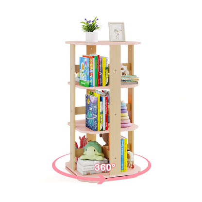 360 Spinning 3-Tier Kids Book Shelf Tower with 12 Sectors-Pink