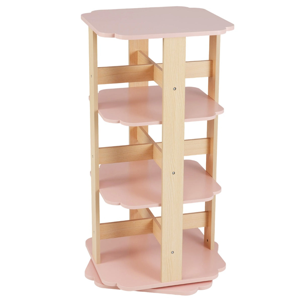 360 Spinning 3-Tier Kids Book Shelf Tower with 12 Sectors-Pink