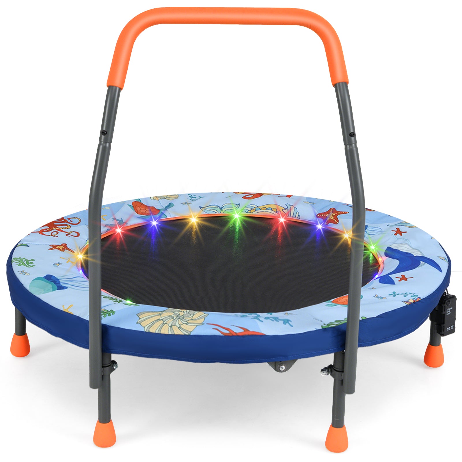 36 Inch Mini Trampoline Foldable for Kids with LED Lights and Handlebar-Blue