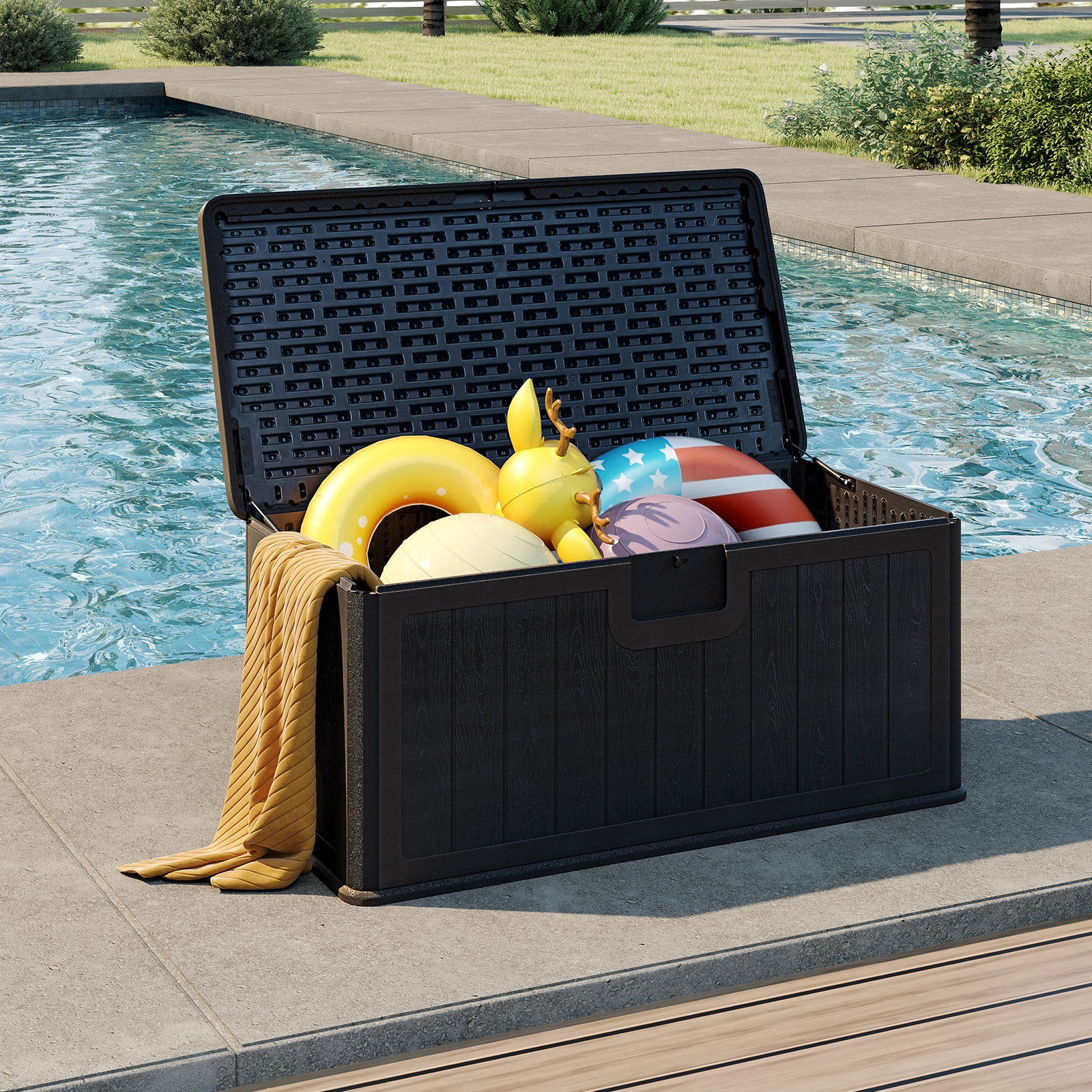 378 L Large Deck Box 200kg Weight Capacity Resin Storage Bench with Lockable Lid-Black