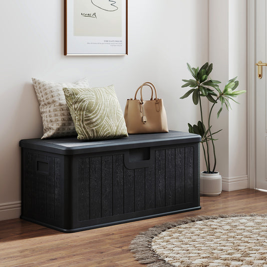 378 L Large Deck Box 200kg Weight Capacity Resin Storage Bench with Lockable Lid-Black