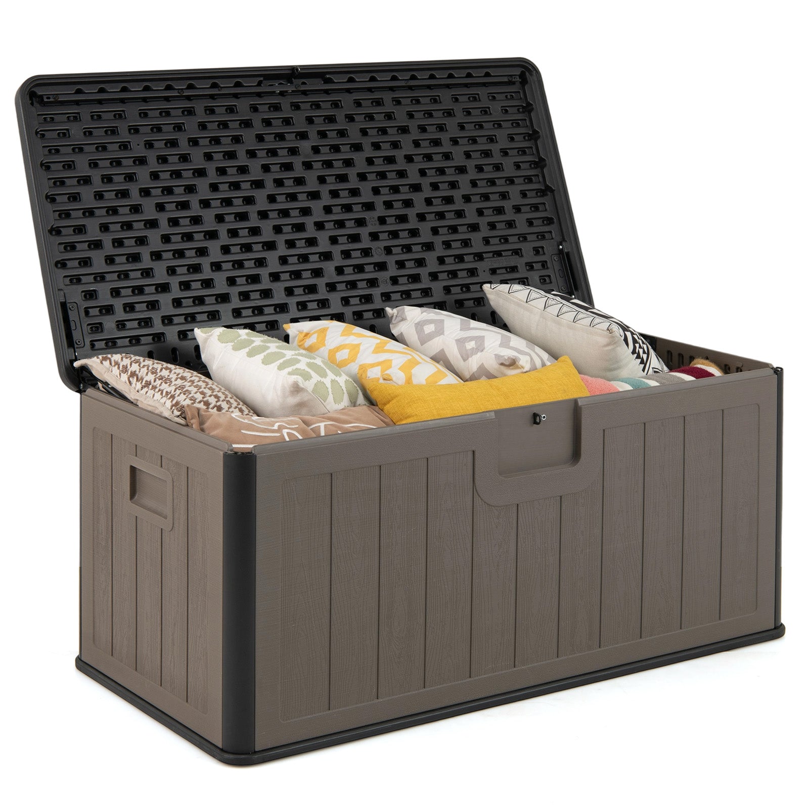 378 L Large Deck Box 200kg Weight Capacity Resin Storage Bench with Lockable Lid-Dark Grey
