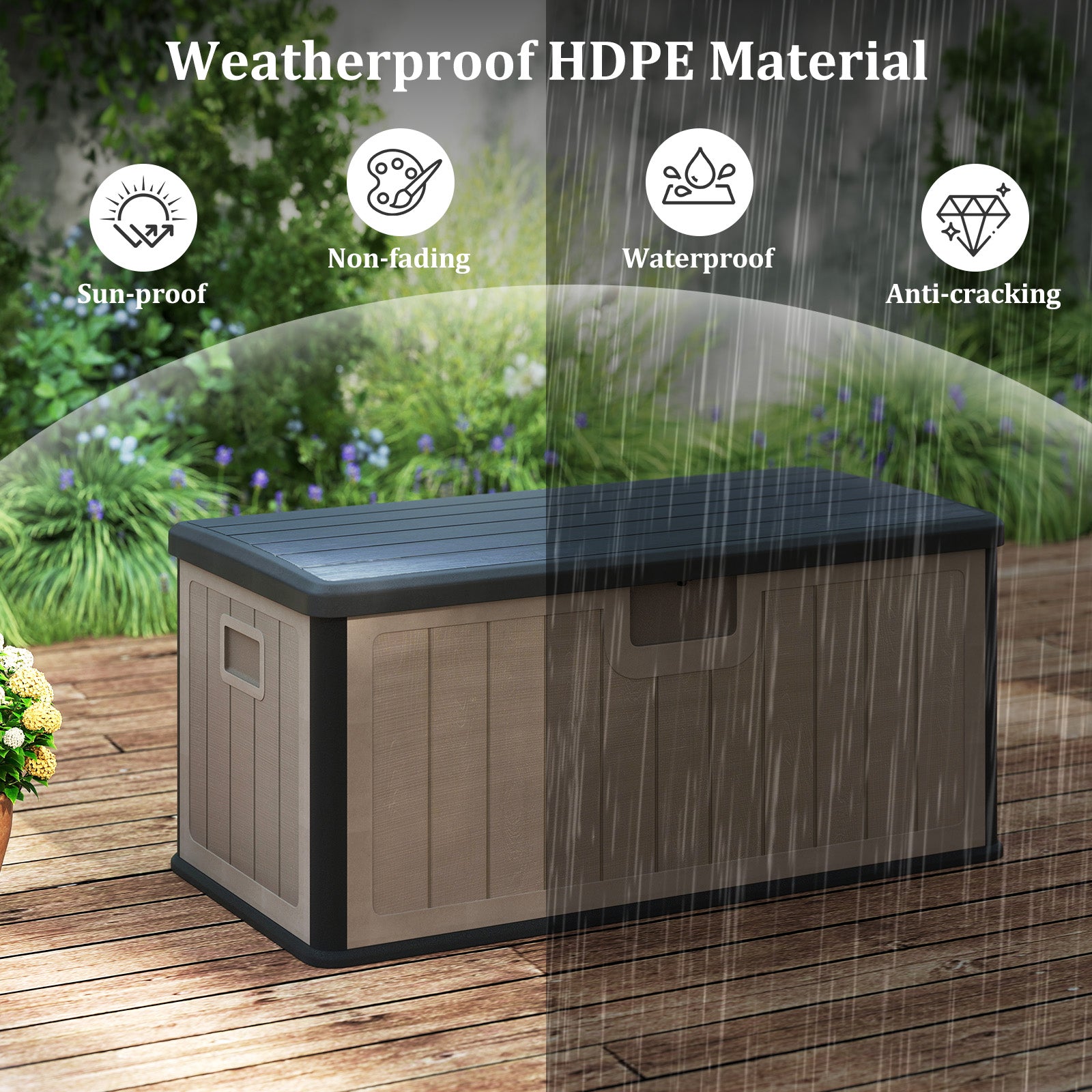 378 L Large Deck Box 200kg Weight Capacity Resin Storage Bench with Lockable Lid-Dark Grey