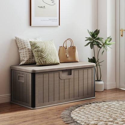378 L Large Deck Box 200kg Weight Capacity Resin Storage Bench with Lockable Lid-Brown