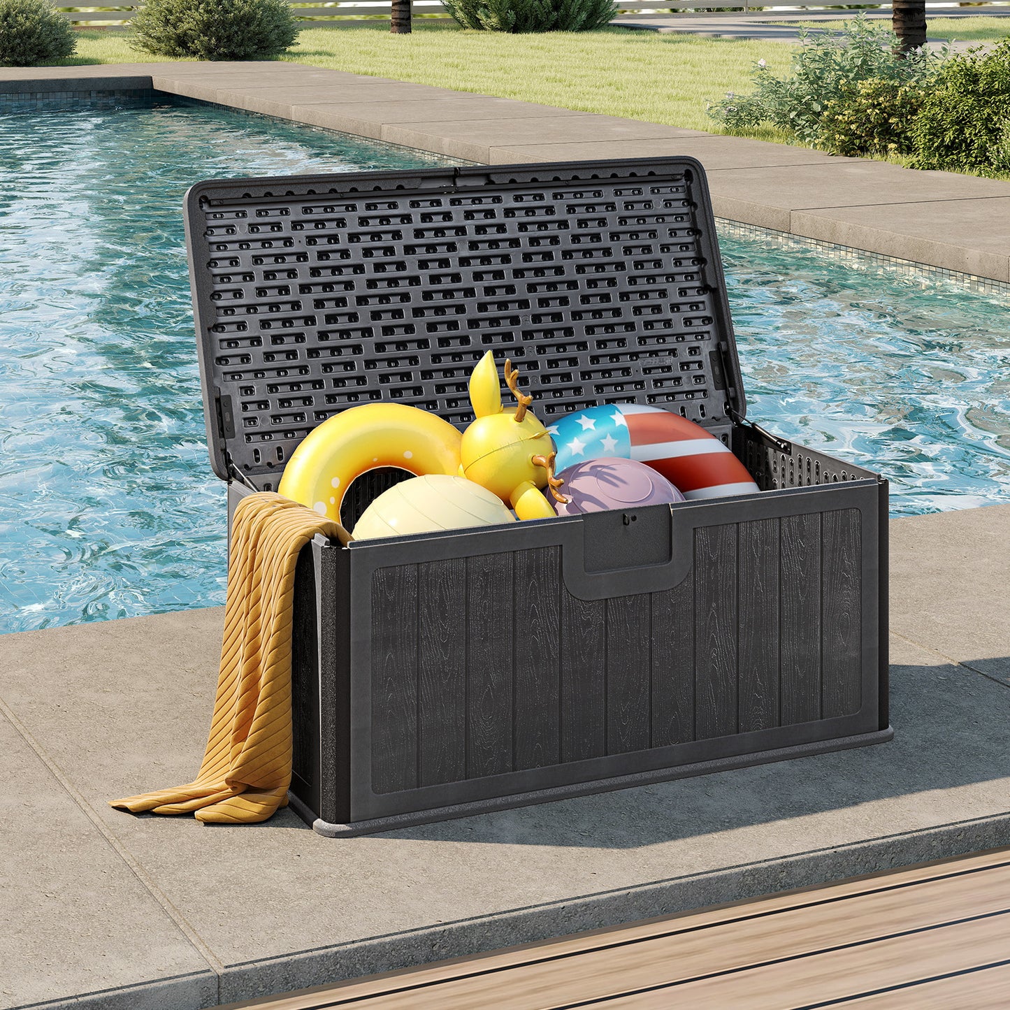 378 L Large Deck Box 200kg Weight Capacity Resin Storage Bench with Lockable Lid-Grey
