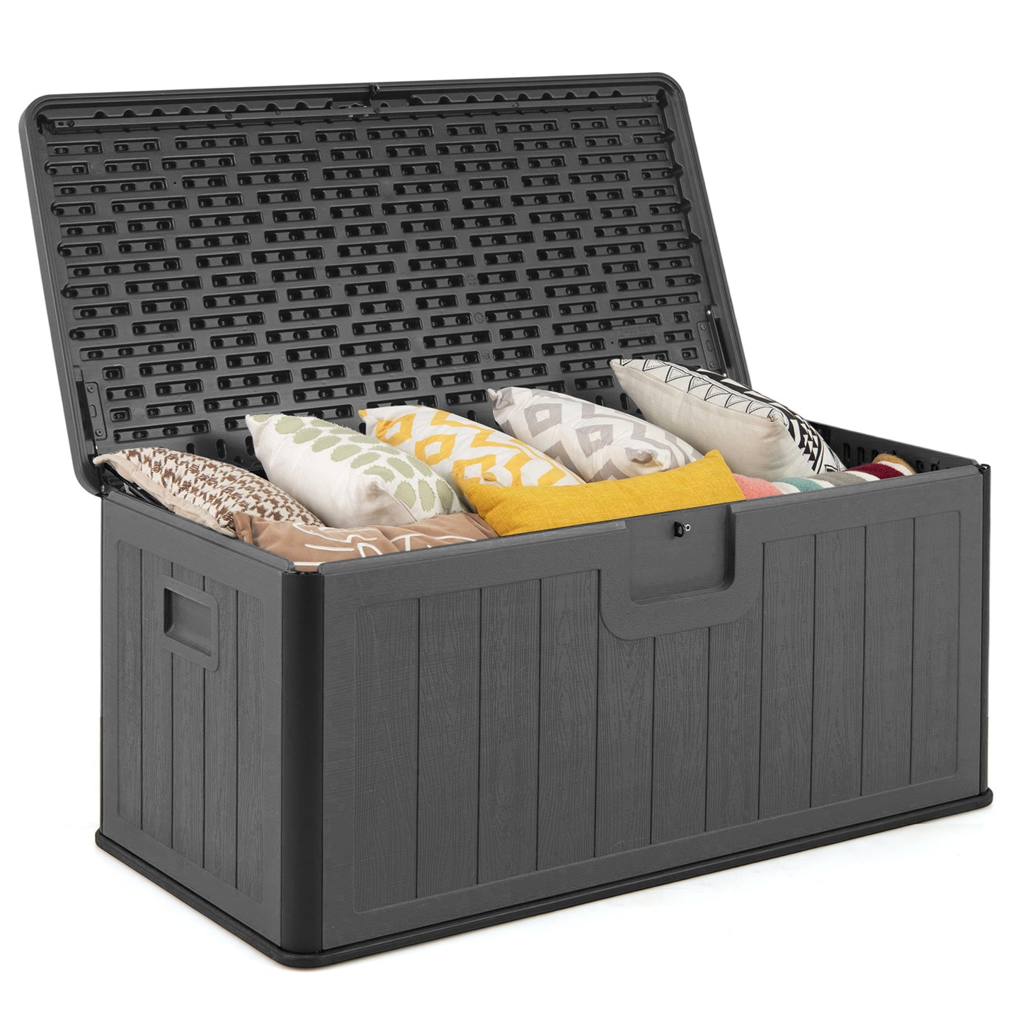 378 L Large Deck Box 200kg Weight Capacity Resin Storage Bench with Lockable Lid-Grey