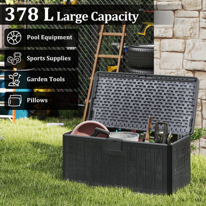 378 L Large Deck Box 200kg Weight Capacity Resin Storage Bench with Lockable Lid-Grey