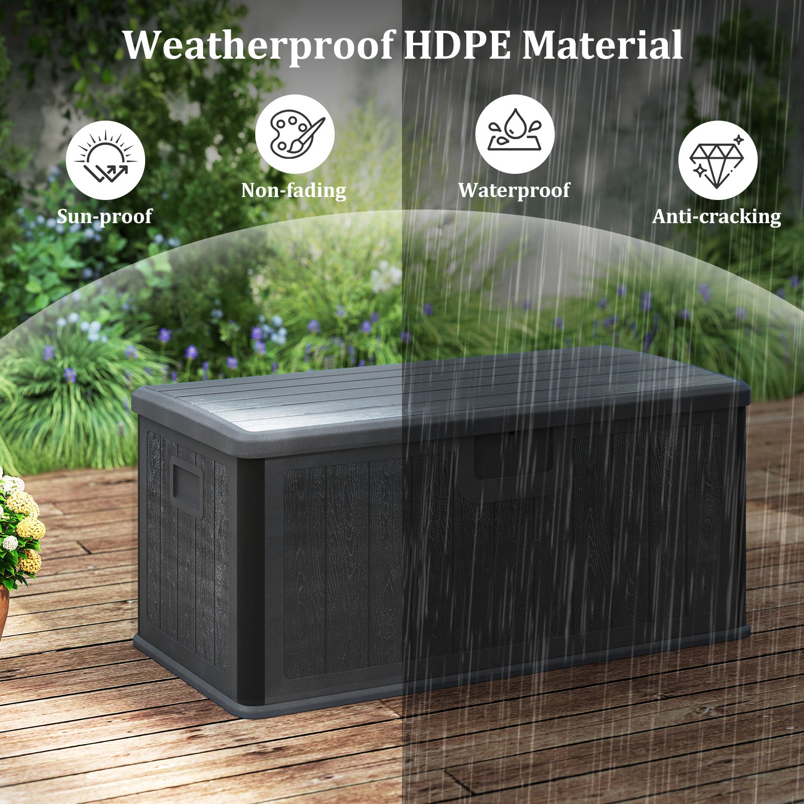 378 L Large Deck Box 200kg Weight Capacity Resin Storage Bench with Lockable Lid-Grey
