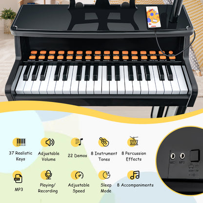 37-Key Electronic Piano Keyboard Toy with Adjustable Microphone-Black