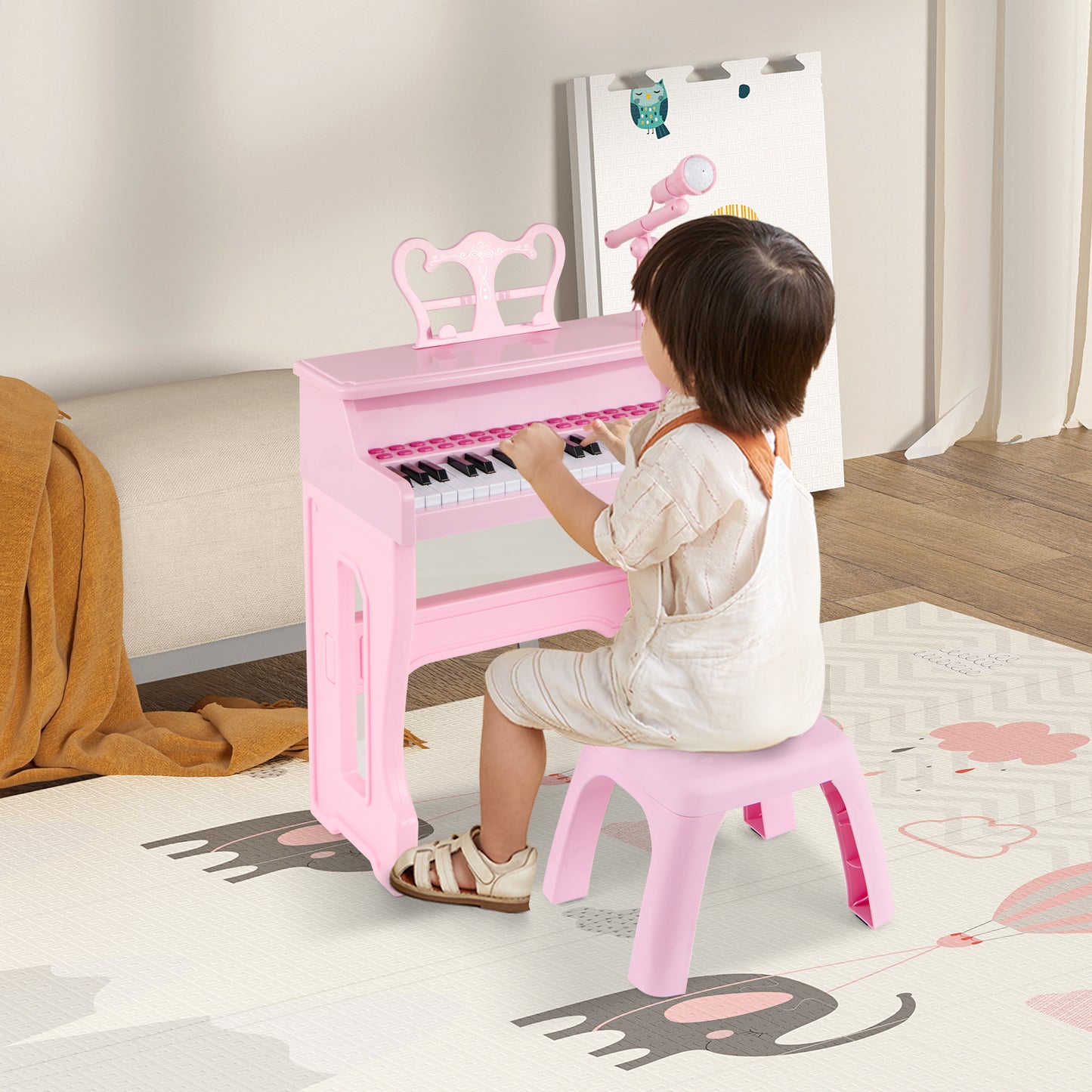 37-Key Electronic Piano Keyboard Toy with Adjustable Microphone-Pink