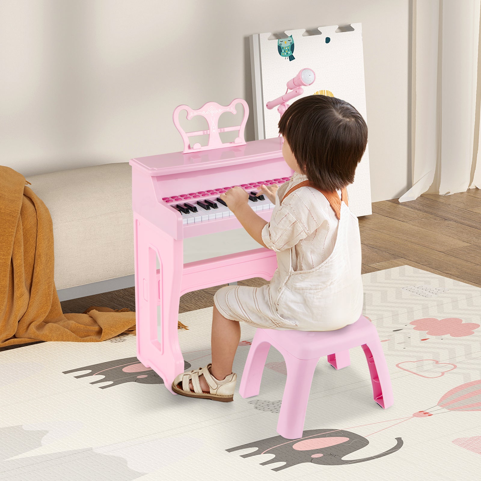 37-Key Electronic Piano Keyboard Toy with Adjustable Microphone-Pink