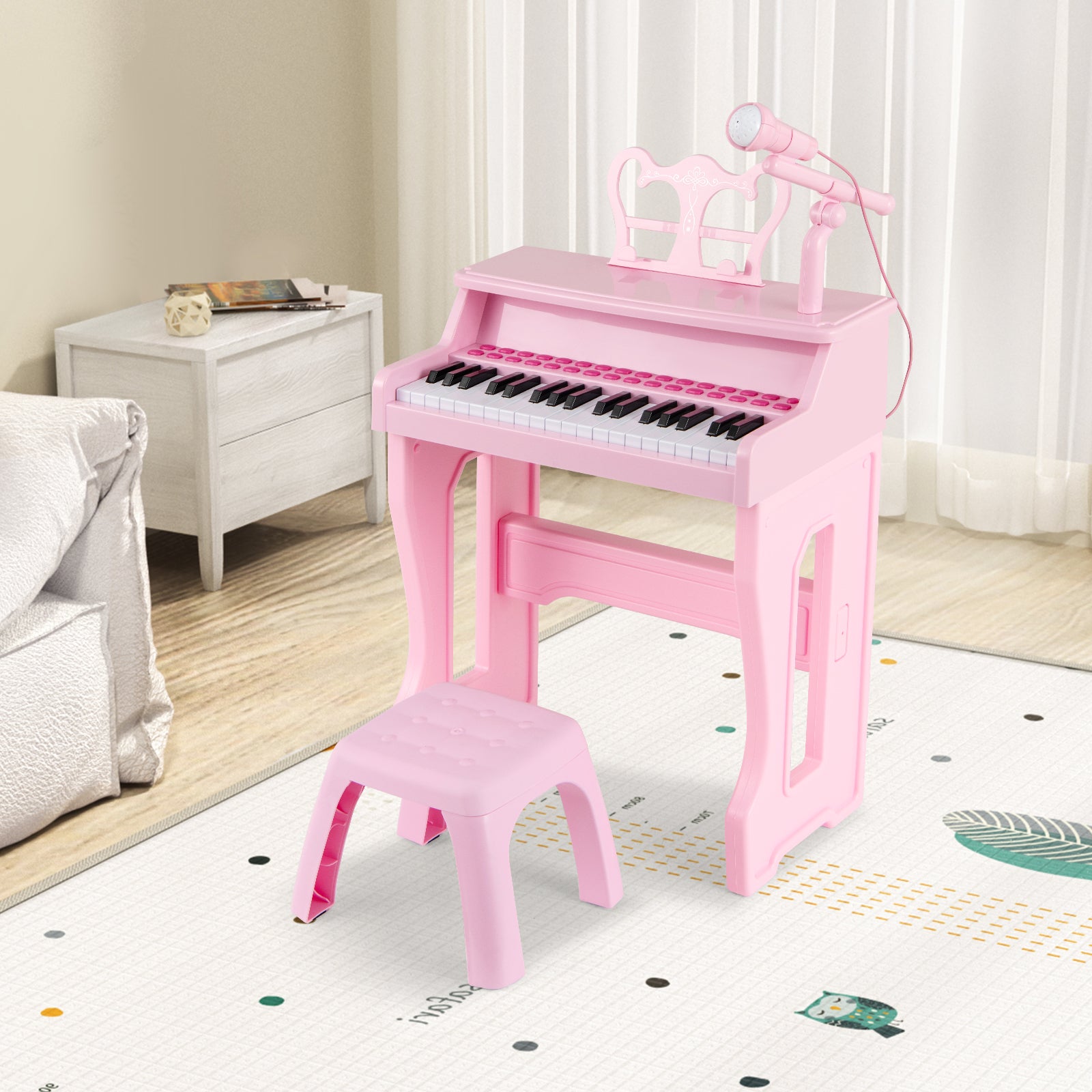 37-Key Electronic Piano Keyboard Toy with Adjustable Microphone-Pink