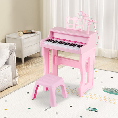 37-Key Electronic Piano Keyboard Toy with Adjustable Microphone-Pink