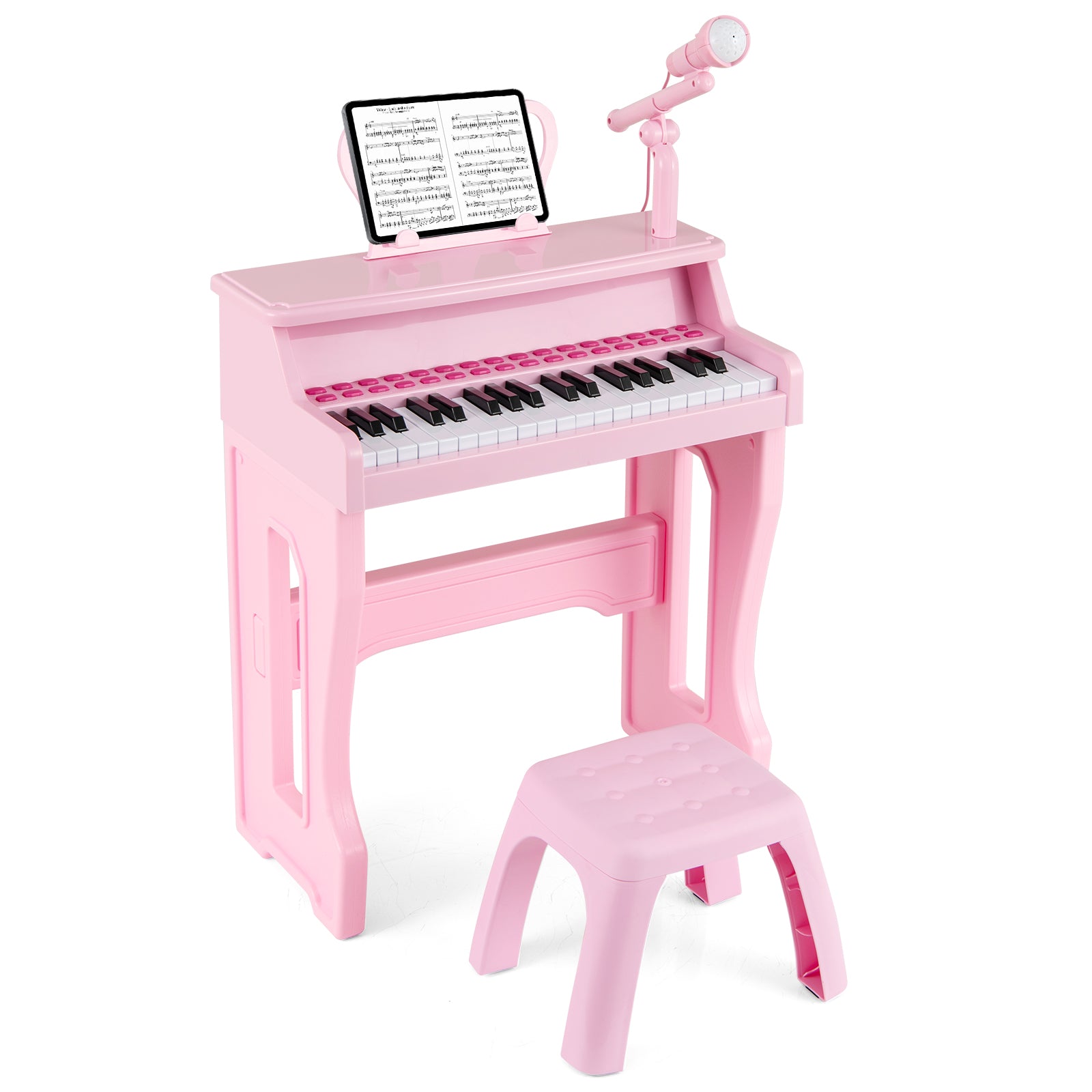37-Key Electronic Piano Keyboard Toy with Adjustable Microphone-Pink