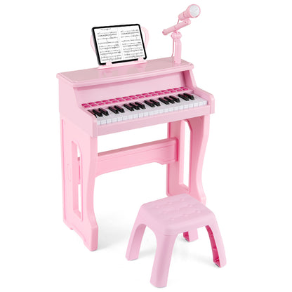 37-Key Electronic Piano Keyboard Toy with Adjustable Microphone-Pink