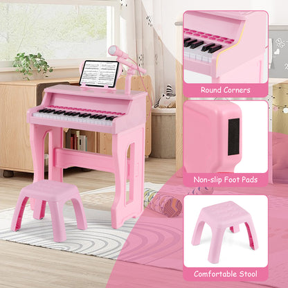 37-Key Electronic Piano Keyboard Toy with Adjustable Microphone-Pink