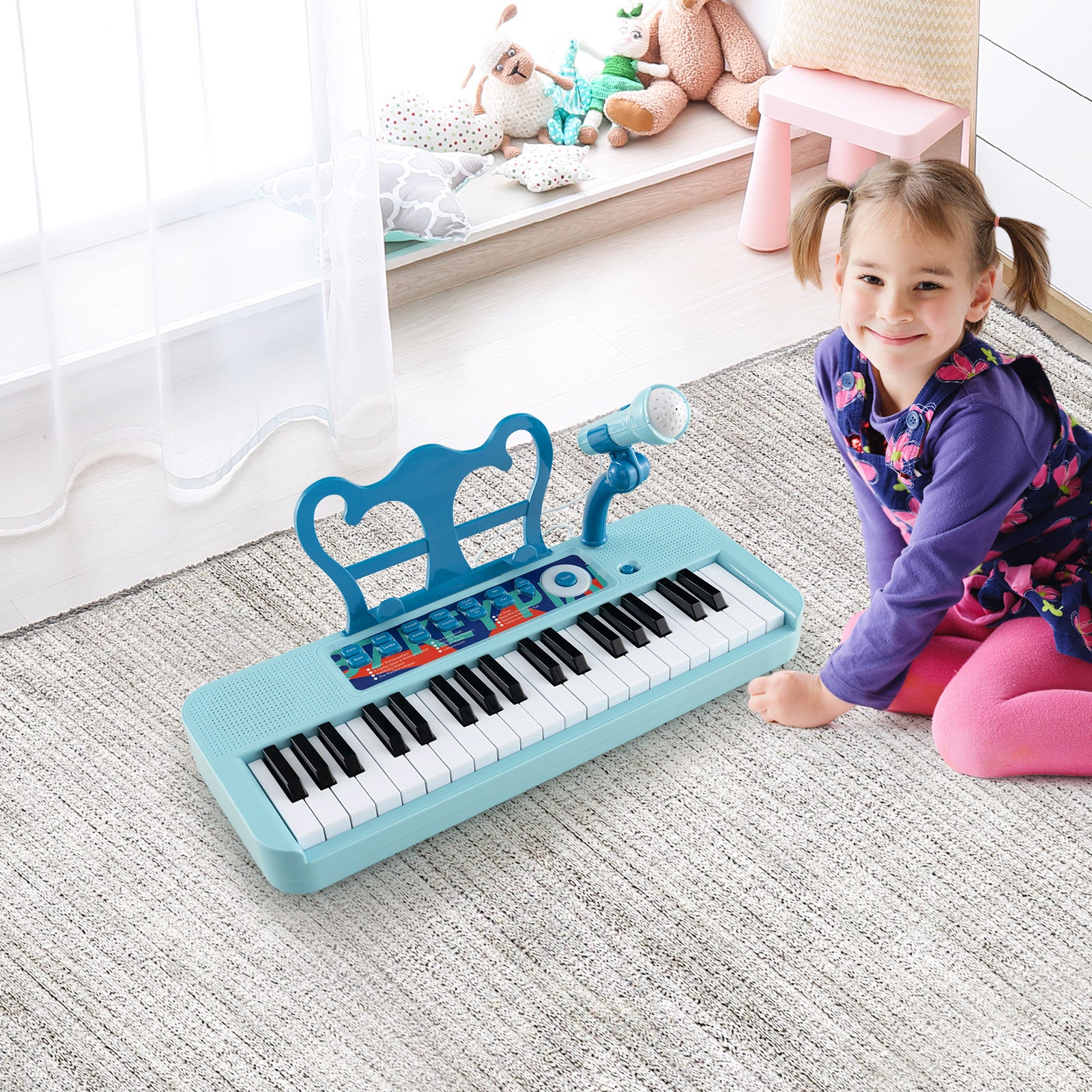 37 Keys Kids Piano Keyboard with Microphone for Ages 3+-Blue