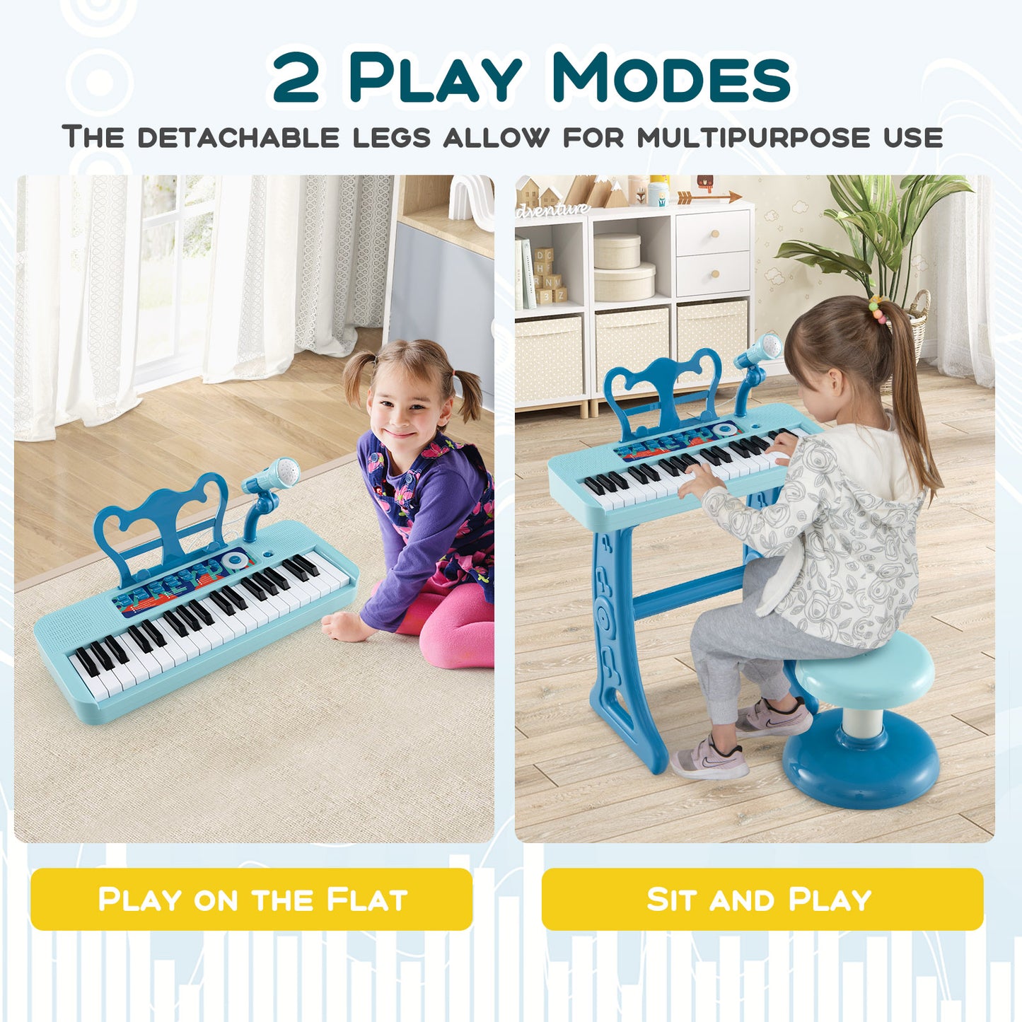 37 Keys Kids Piano Keyboard with Microphone for Ages 3+-Blue
