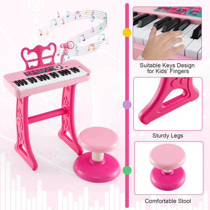 37 Keys Kids Piano Keyboard with Microphone for Ages 3+-Pink