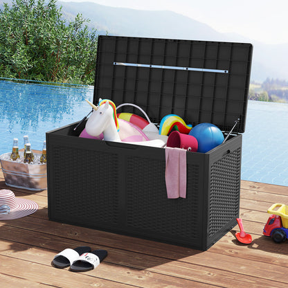 380L Resin Deck Box Outdoor Waterproof Storage Bench with Lockable Lid-Black