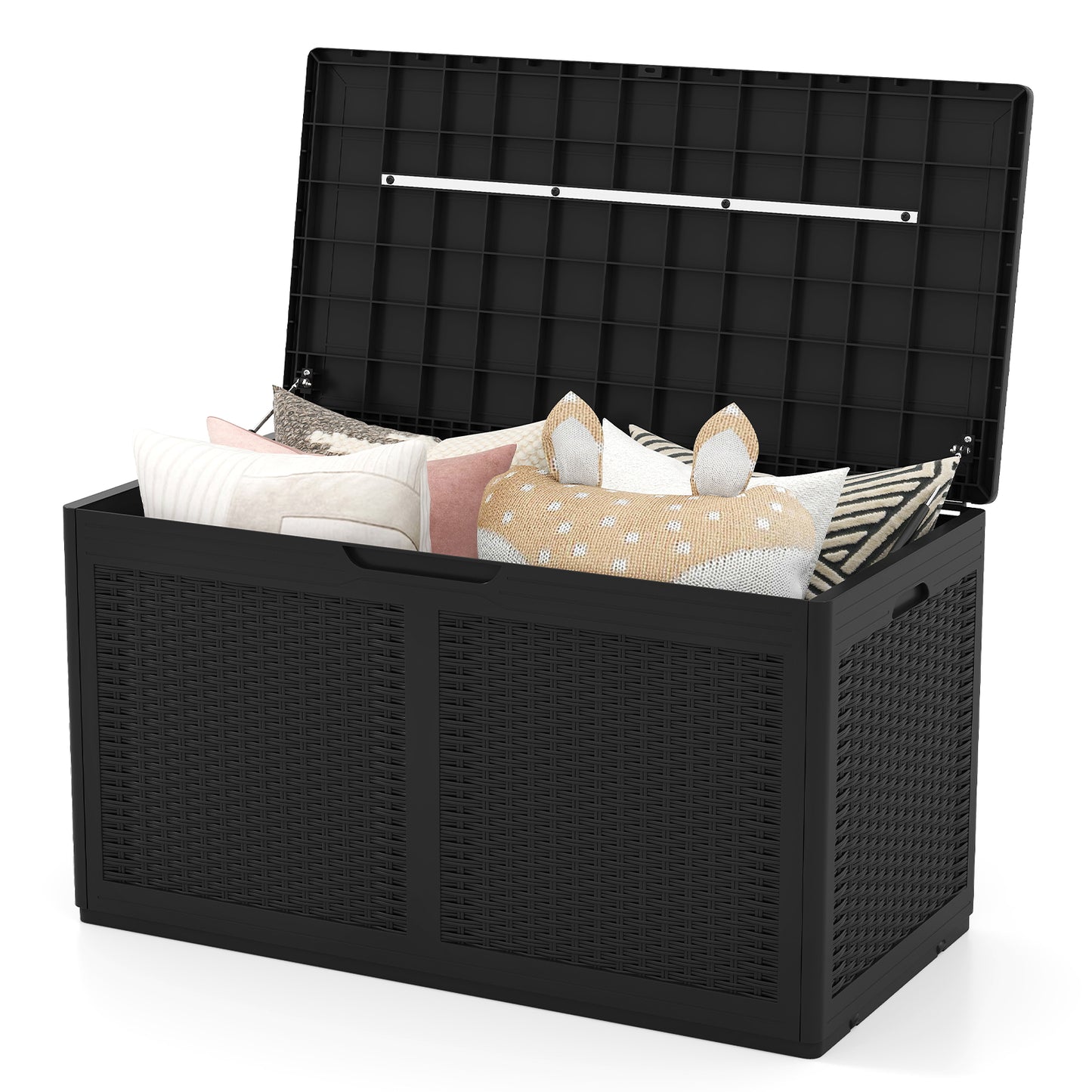 380L Resin Deck Box Outdoor Waterproof Storage Bench with Lockable Lid-Black