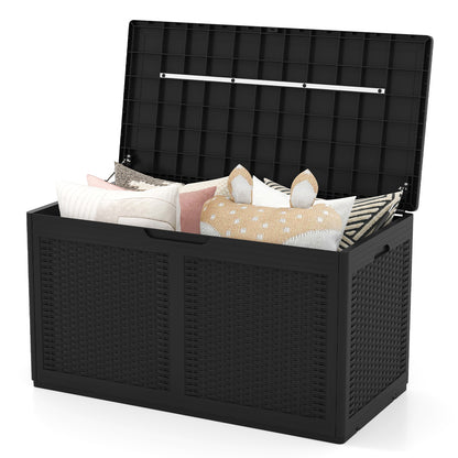 380L Resin Deck Box Outdoor Waterproof Storage Bench with Lockable Lid-Black
