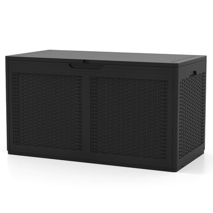 380L Resin Deck Box Outdoor Waterproof Storage Bench with Lockable Lid-Black