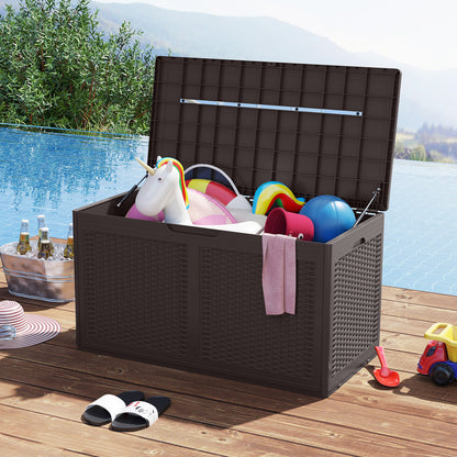 380L Resin Deck Box Outdoor Waterproof Storage Bench with Lockable Lid-Brown