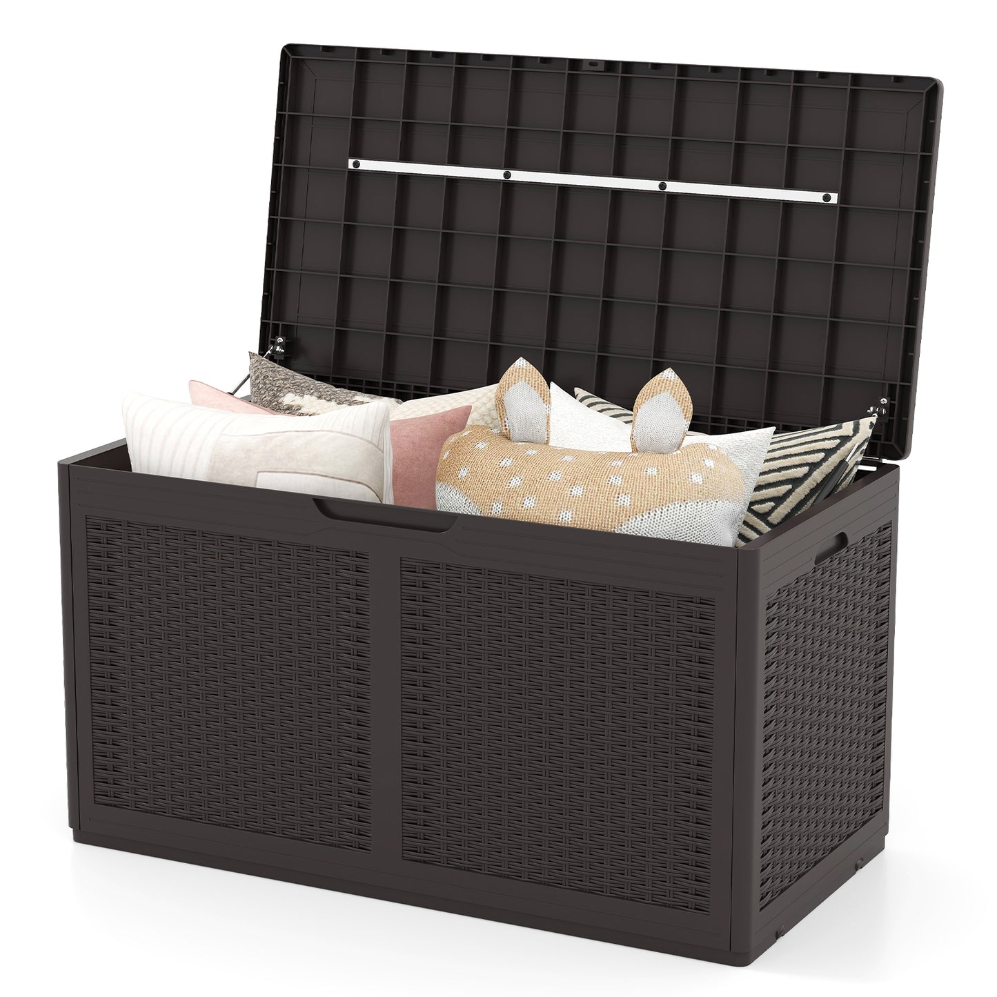 380L Resin Deck Box Outdoor Waterproof Storage Bench with Lockable Lid-Brown