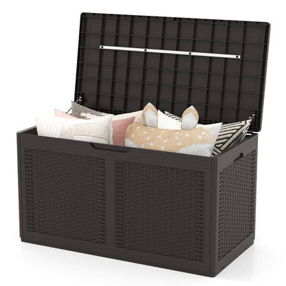 380L Resin Deck Box Outdoor Waterproof Storage Bench with Lockable Lid-Brown