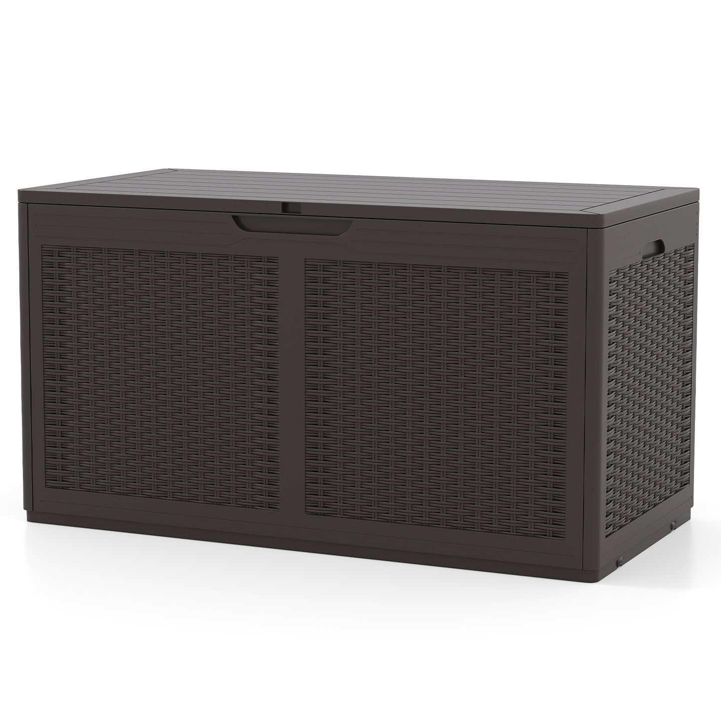 380L Resin Deck Box Outdoor Waterproof Storage Bench with Lockable Lid-Brown
