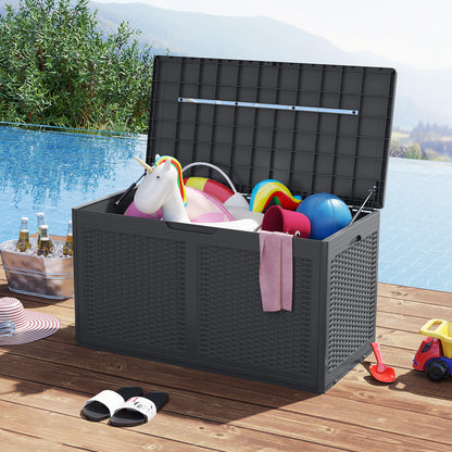 380L Resin Deck Box Outdoor Waterproof Storage Bench with Lockable Lid-Grey