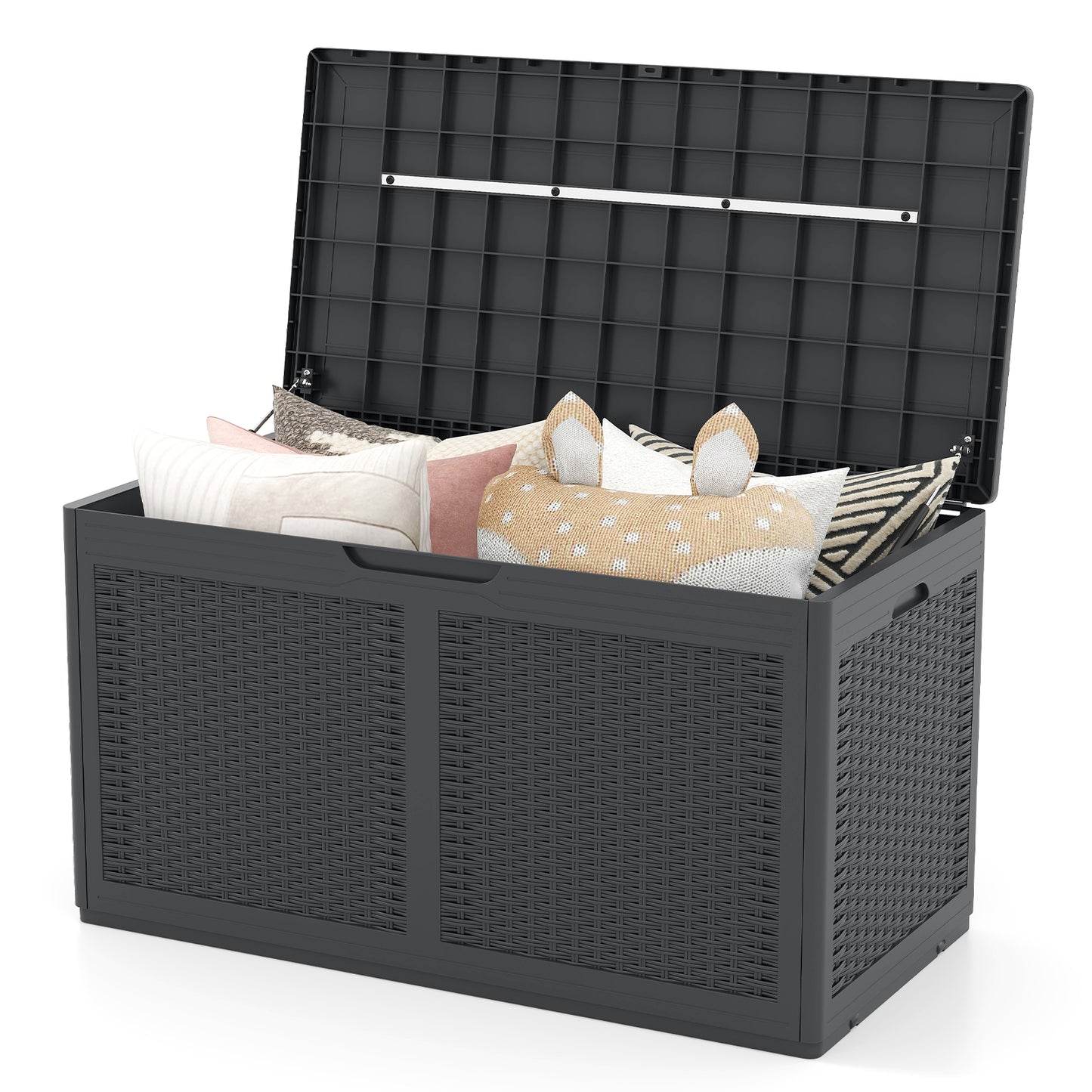 380L Resin Deck Box Outdoor Waterproof Storage Bench with Lockable Lid-Grey