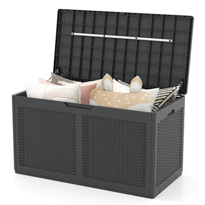 380L Resin Deck Box Outdoor Waterproof Storage Bench with Lockable Lid-Grey