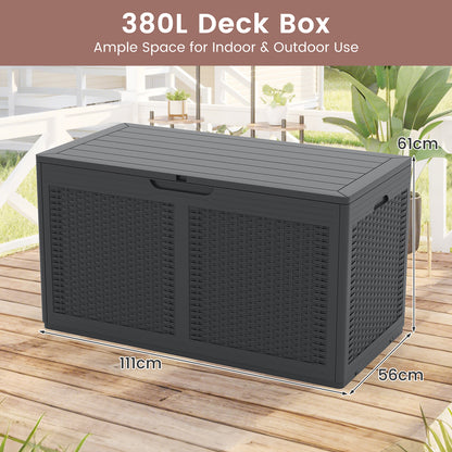 380L Resin Deck Box Outdoor Waterproof Storage Bench with Lockable Lid-Grey