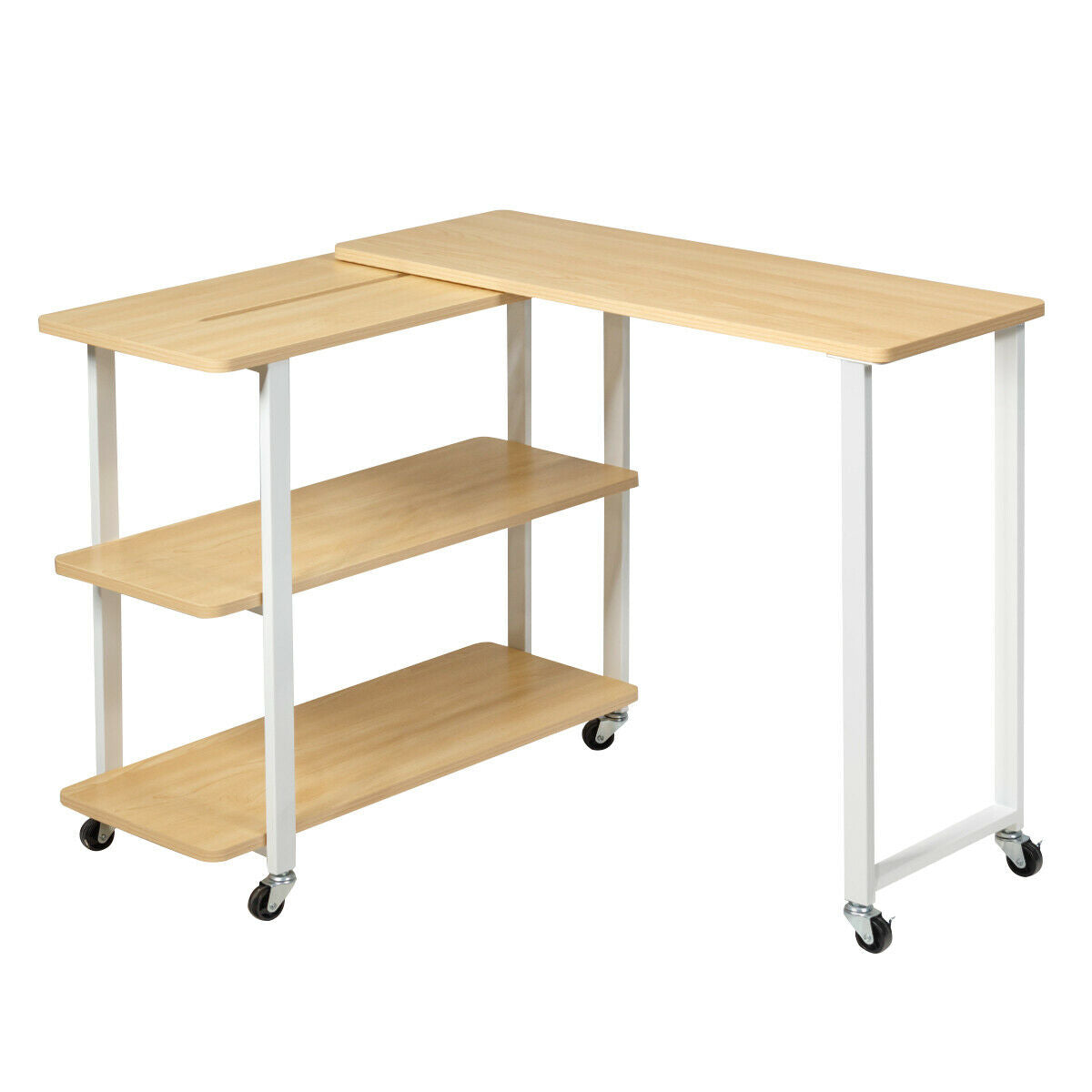 Costway L-Shape 360° Rotating Computer PC Desk Corner Table-natural