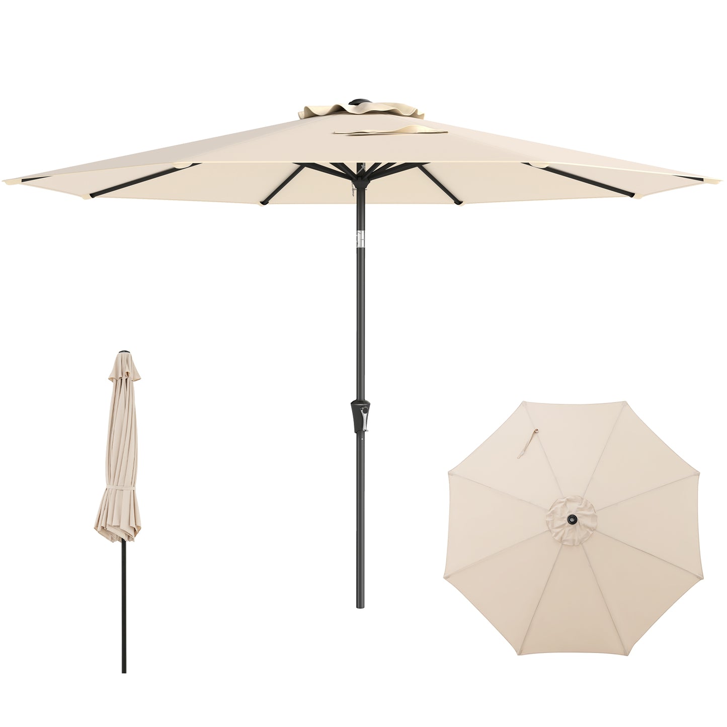 3M Patio Umbrella 8 Ribs with Tilt Mechanism and Crank Handle and Vented Top-Beige