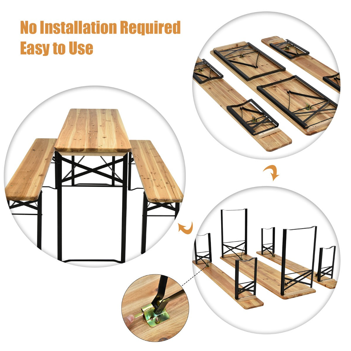 3 Pieces Outdoor Folding Picnic Table Bench Set